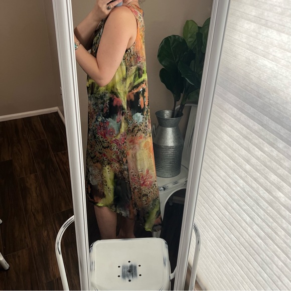 Bryn Walker Silk dress floral tie dye sheer shift Midi Dress Small NWT - Picture 10 of 17